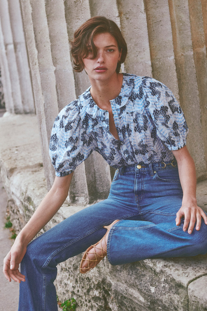Ciel Printed Cotton Top Styled with Denim - Designer Editorial Look | Ulla Johnson