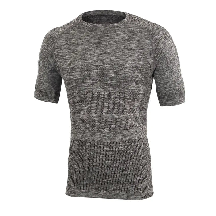 Front detail of a Sub Zero Anti-Mosquito mens summer short sleeve t shirt base layer in grey marl colour