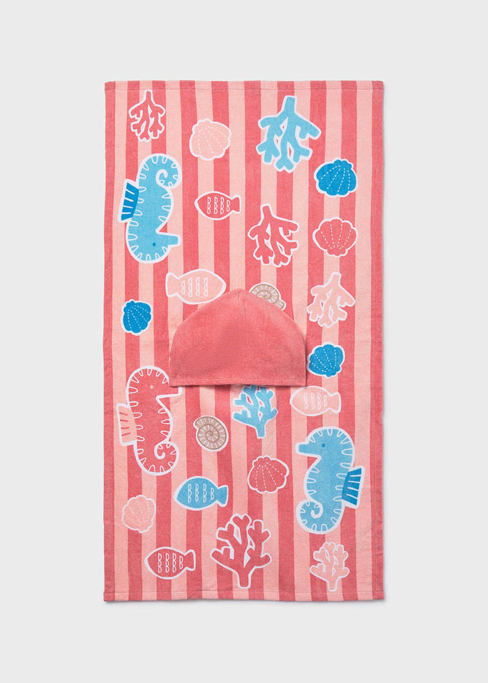 Baby Beach Towel Poncho - Terracotta Sea Life