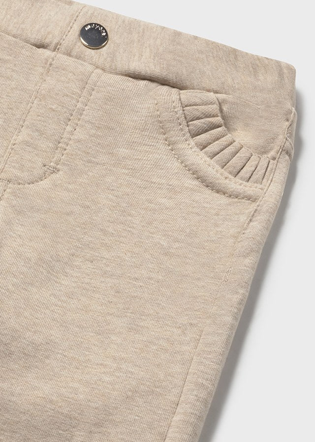 Baby + Toddler Fleece Ruffle Pocket Pants - Heather Toffee - Wee Bee Baby Boutique