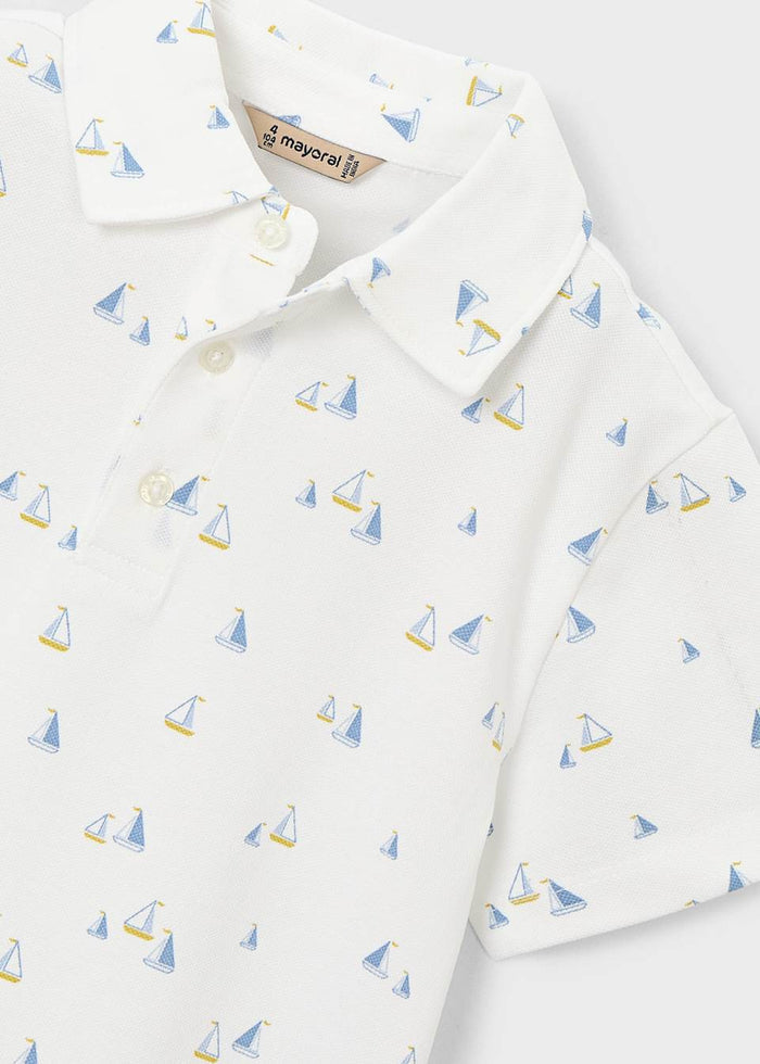 Boy Printed Polo - Sailboats - Wee Bee Baby Boutique