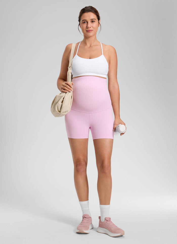 CRZ YOGA Women's Maternity Biker Shorts Super High Rise Butterluxe 4'' Vita Pink