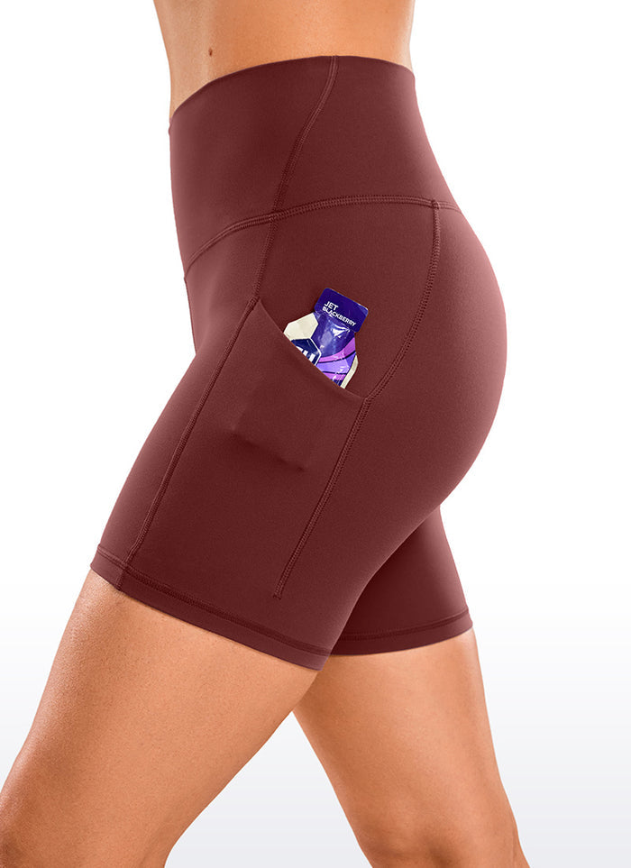CRZ YOGA Women's Yoga High Rise Biker Butterluxe Pockets Shorts 5'' Noctilucence Red