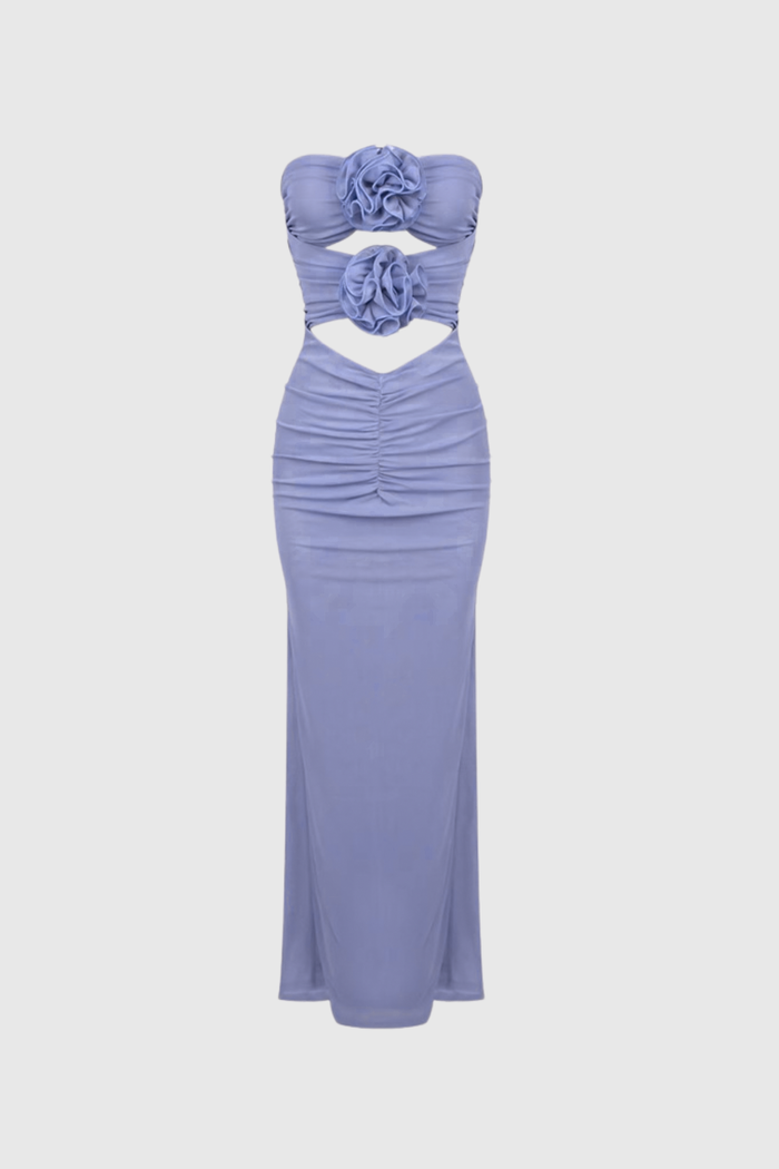 Carmelo Flower Ruch Cutout Maxi Dress