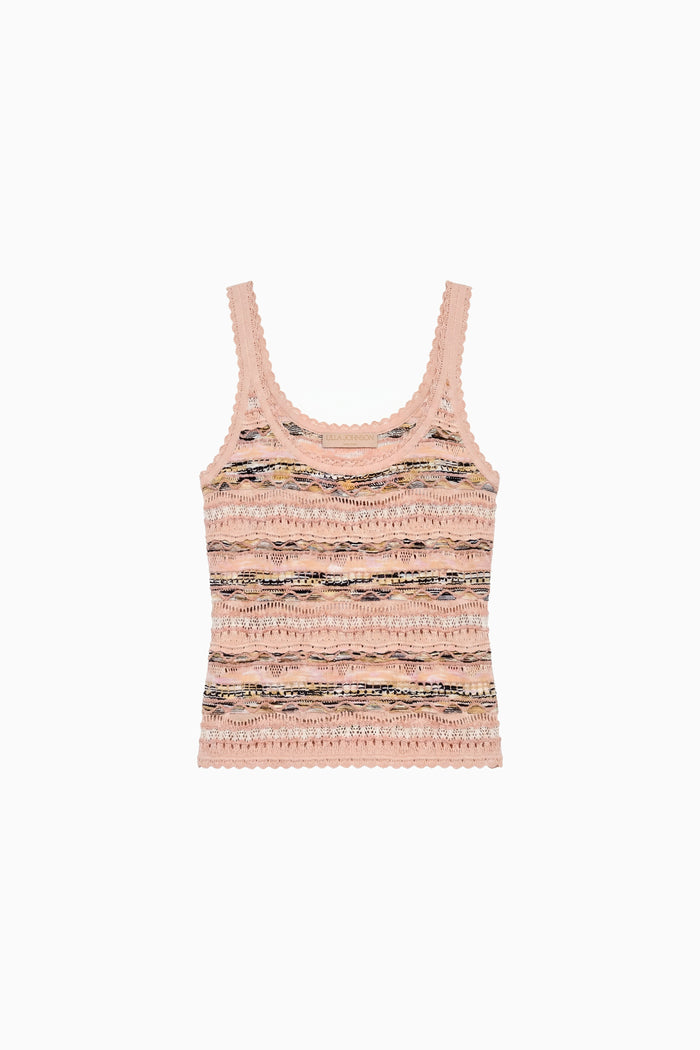Hibiscus Multi-Stitch Pointelle Knit Tank Top - Flat Lay, Scallop Hem Detail | Ulla Johnson