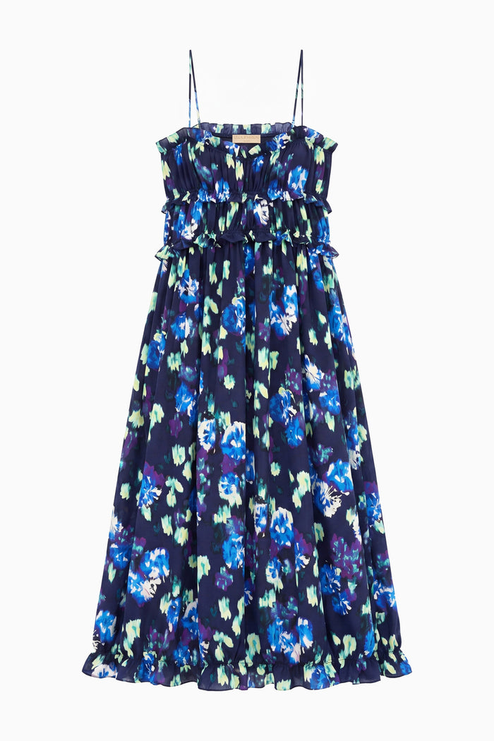 Navy Ikat Floral Silk Cami Maxi Dress - Flat Lay, Designer Luxury Dress | Ulla Johnson