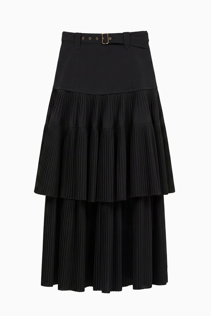 Coralie Pleated Wool Skirt - Noir