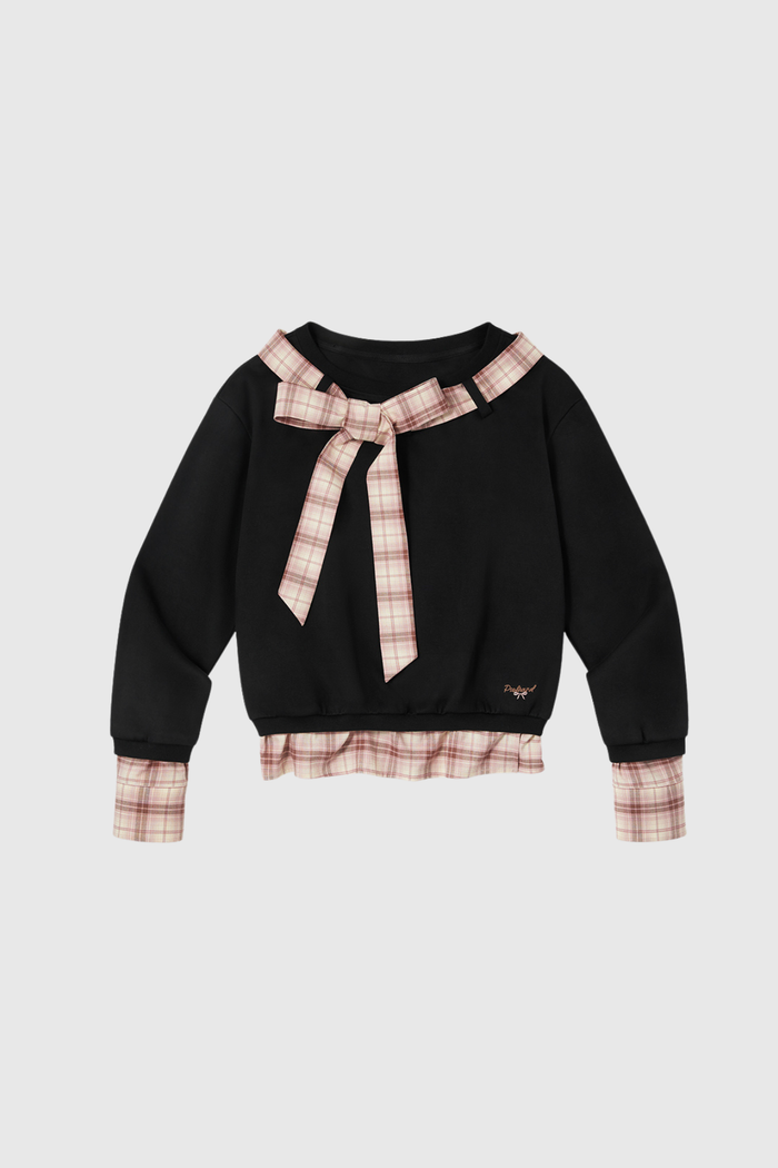 Derrick Asymmetric Bow Grid Top In Black