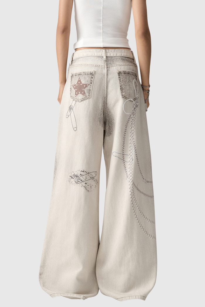 Dijana Star Print Bleached Jeans