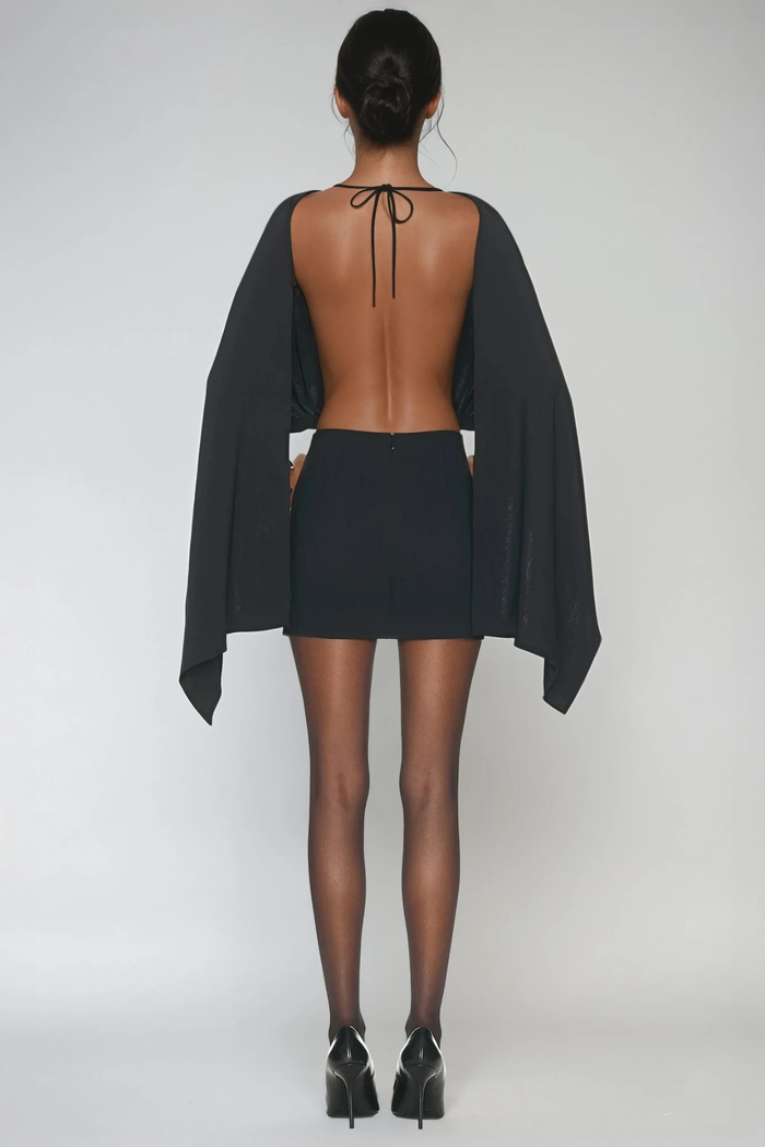 Dorina Backless Cape Sleeve Mini Dress
