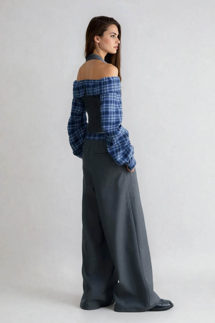 Drogo Halter Neck Grid Pants Set