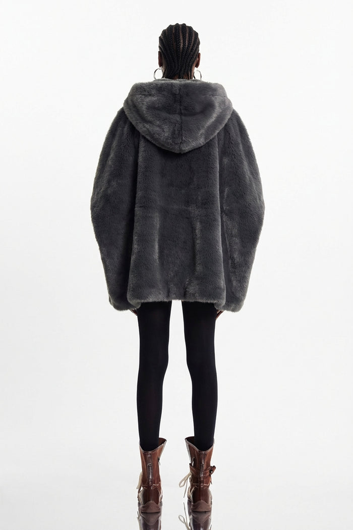 Ekkebert Faux Fur Hooded Jacket In Charcoal Gray