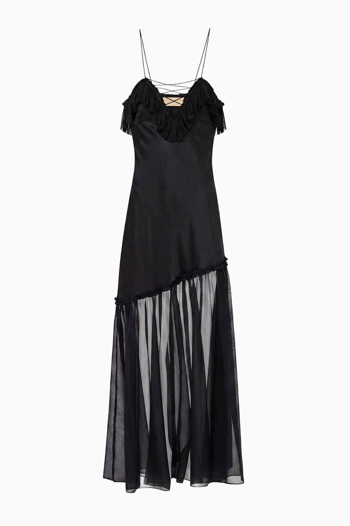 Elaria Cami Silk Gown with Lace Up - Noir