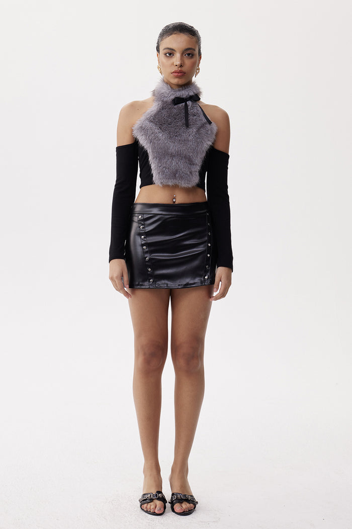 Elihu Faux Fur Cutout Top In Grey