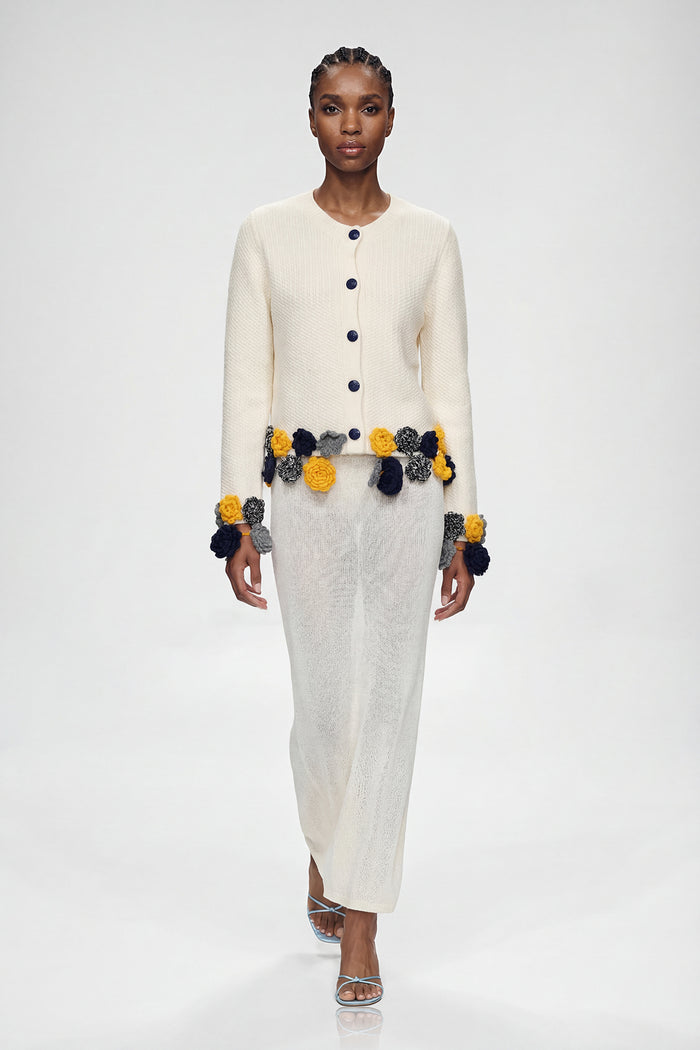 Elisabed Cochet Flower Knit Jacket In White