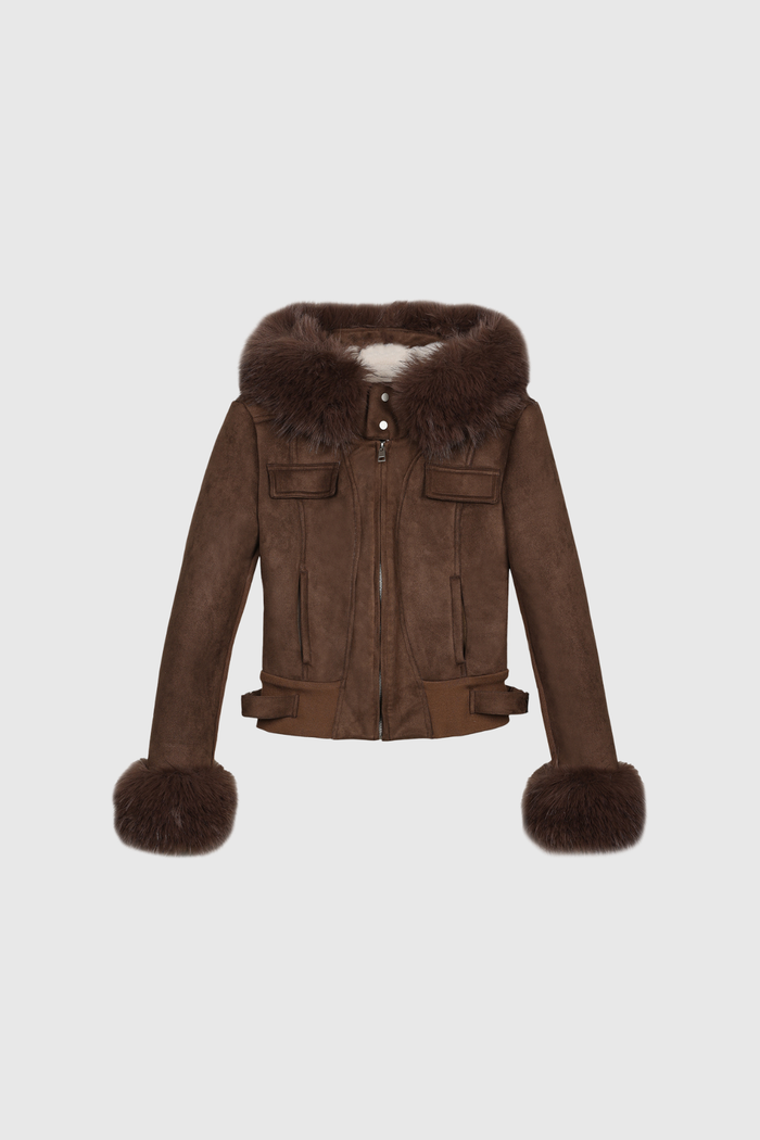 Faheem Faux Fur Hooded Suede Jacket
