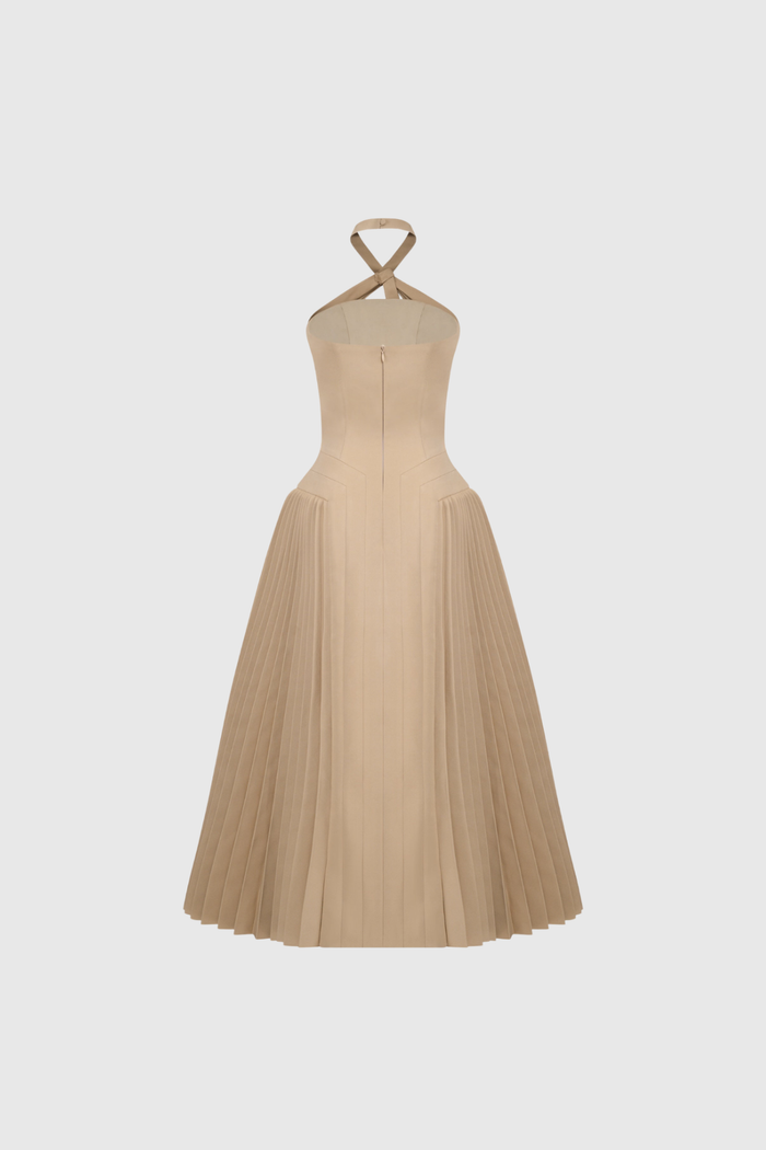 Faramund Halter Neck Pleated Maxi Dress
