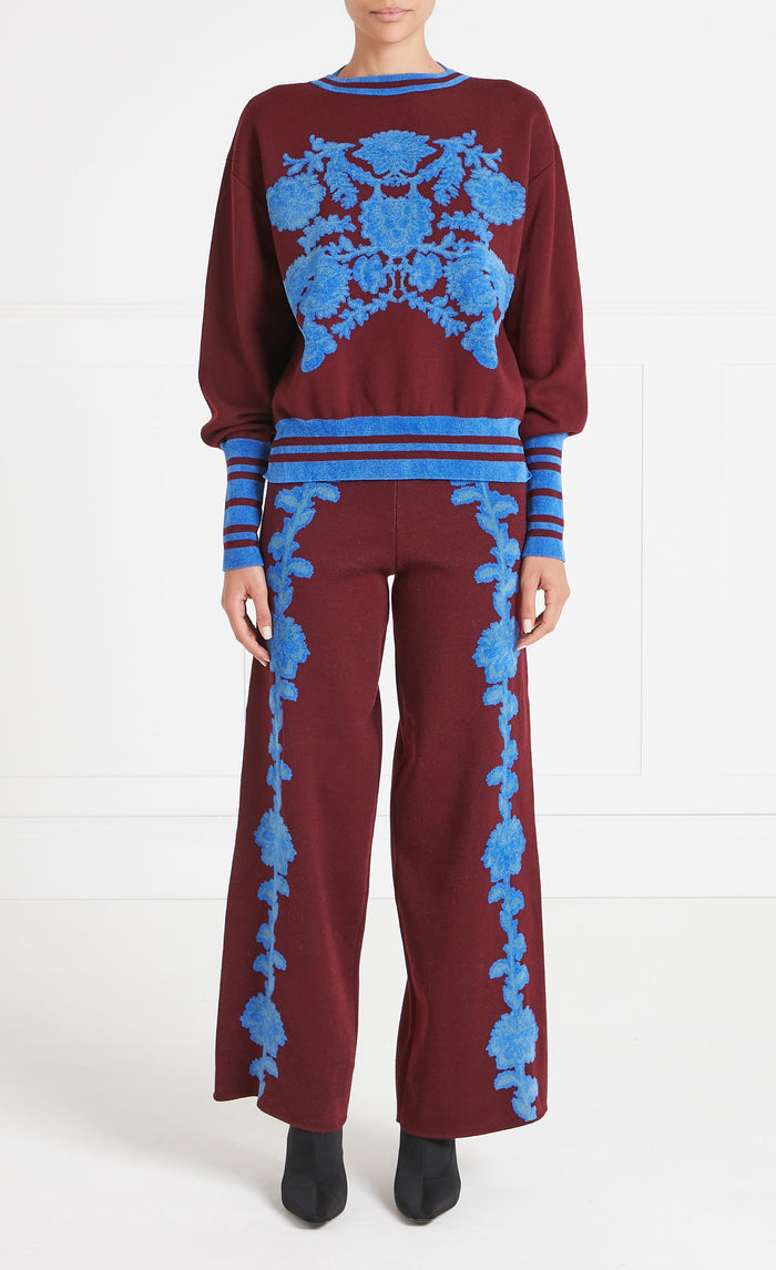 Floral Knit Trousers - Dark Amethyst