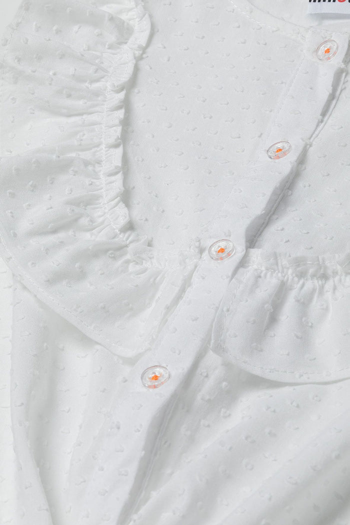 Broderie Tie-Front Top, White, Ruffle Sleeves - 4