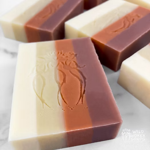 Grand Canyon Gradient soap bar with cream tan and mauve blocks and an embossed design