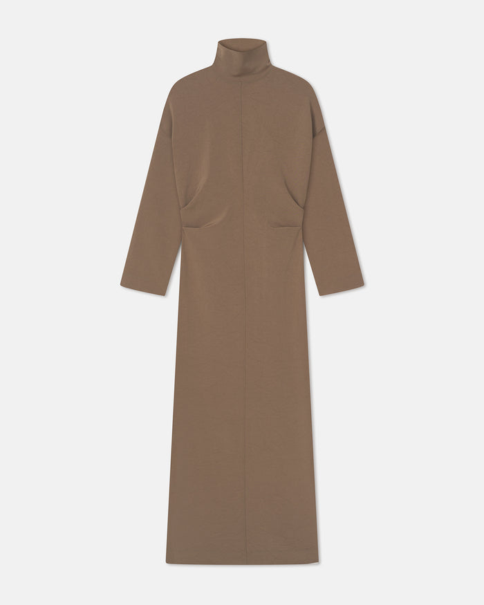 Jasmon - Draped Paper Jersey Turtleneck Dress - Brown
