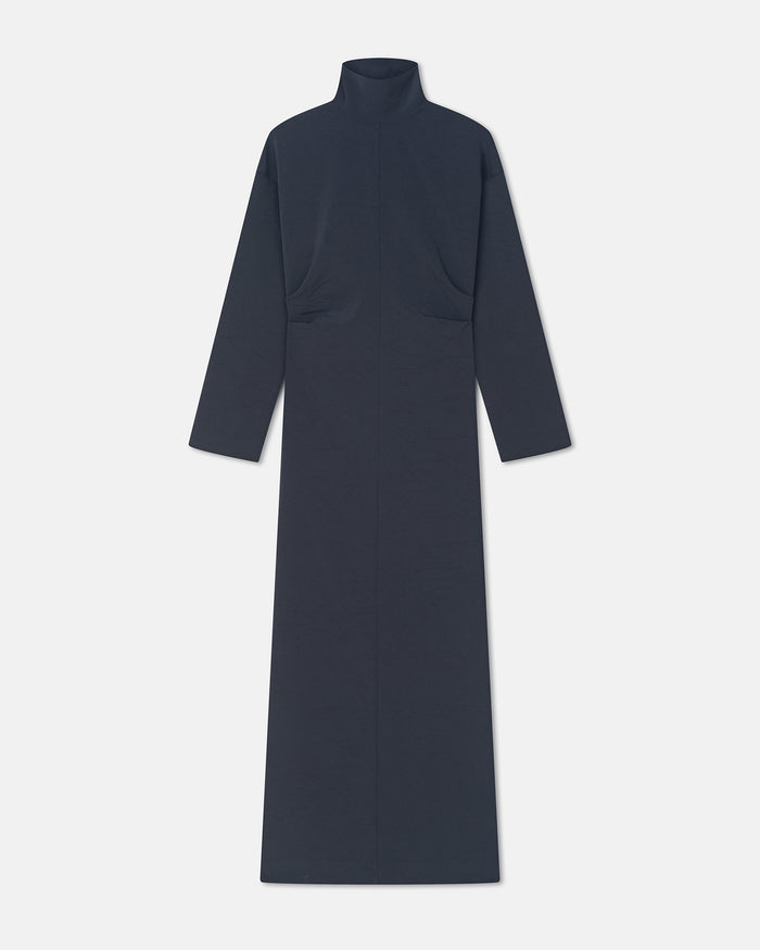 Jasmon - Draped Paper Jersey Turtleneck Dress - Dusty Blue