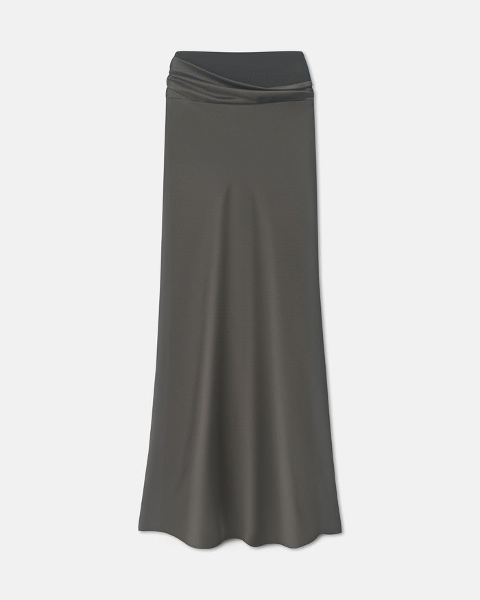 Letto - Mesh Jersey and Slip Satin Skirt - Dark Green/Anthracite