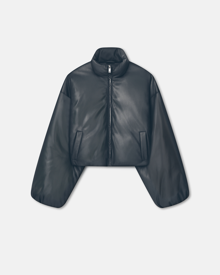 Lilima - Cropped Okobor™ Alt-Leather Puffer Jacket - Steel Blue