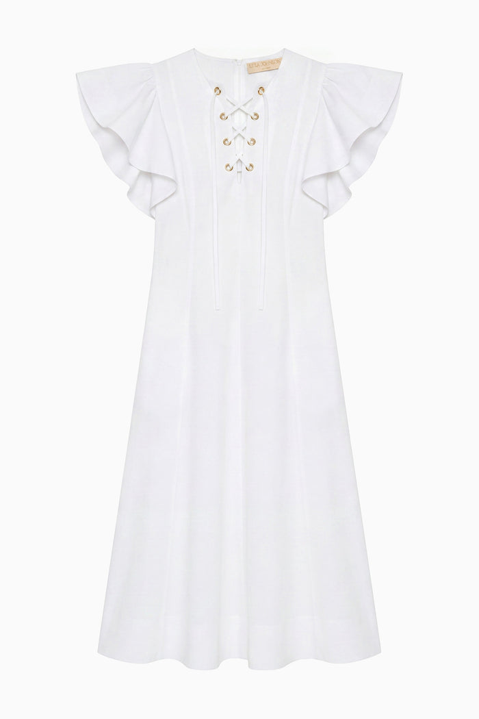 Odessa Cotton Dress with Lace Up - Cowrie