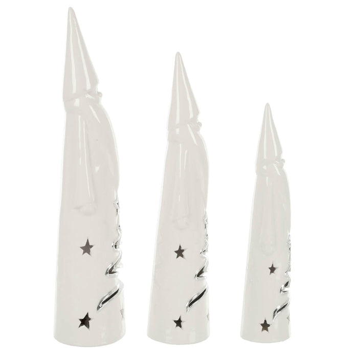 Set of 3 Light Up Santa Ornaments White Ceramic Warm LED 28cm
