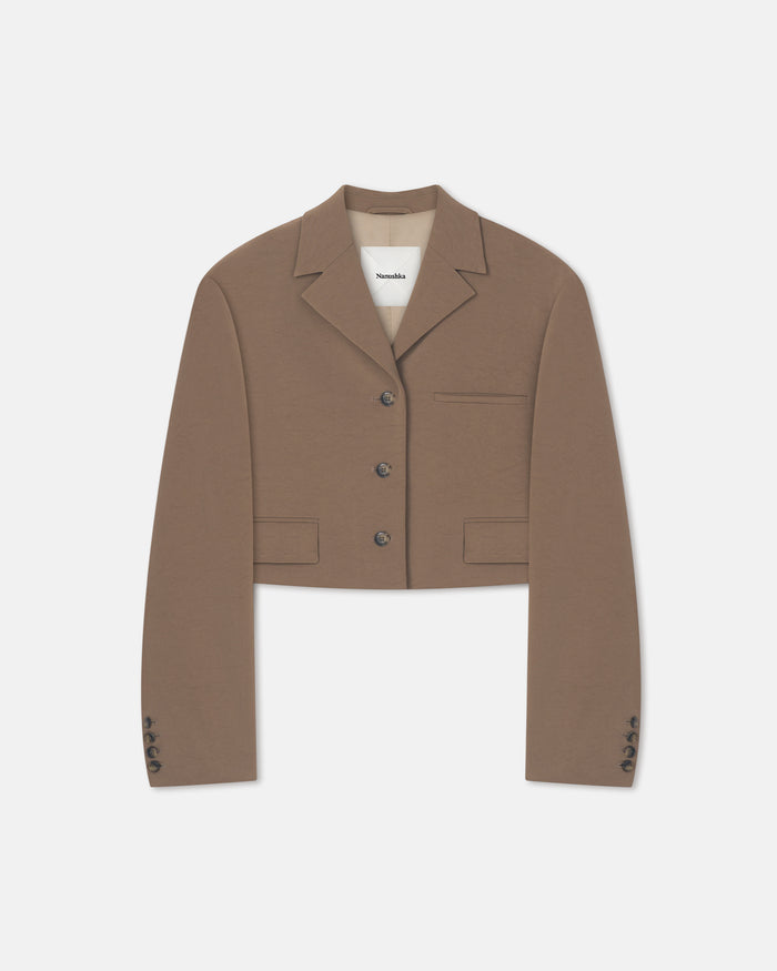 Sinead - Cropped Paper Jersey Blazer - Brown