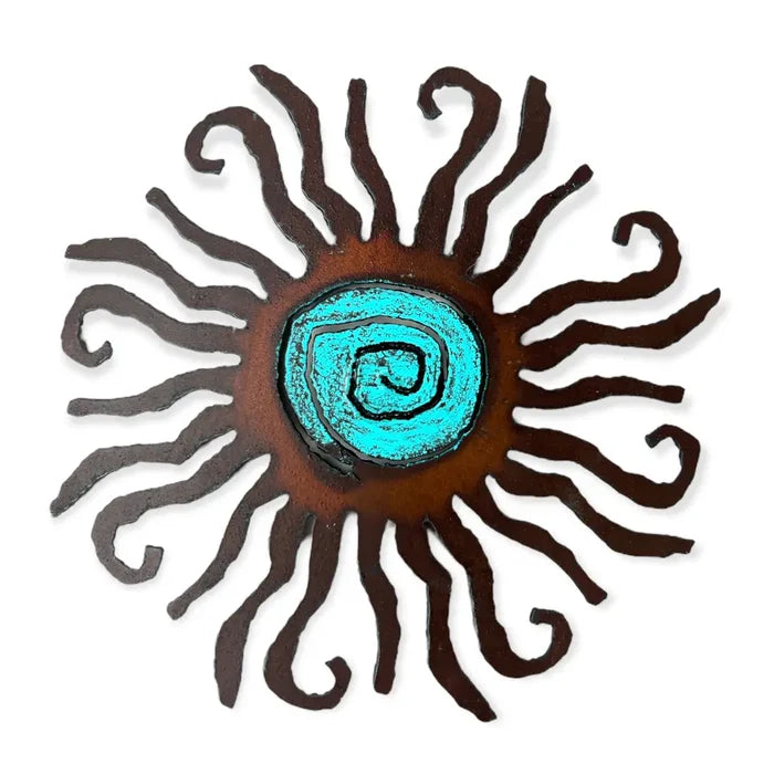 Southwest sun magnet with turquoise center and rust brown rays
