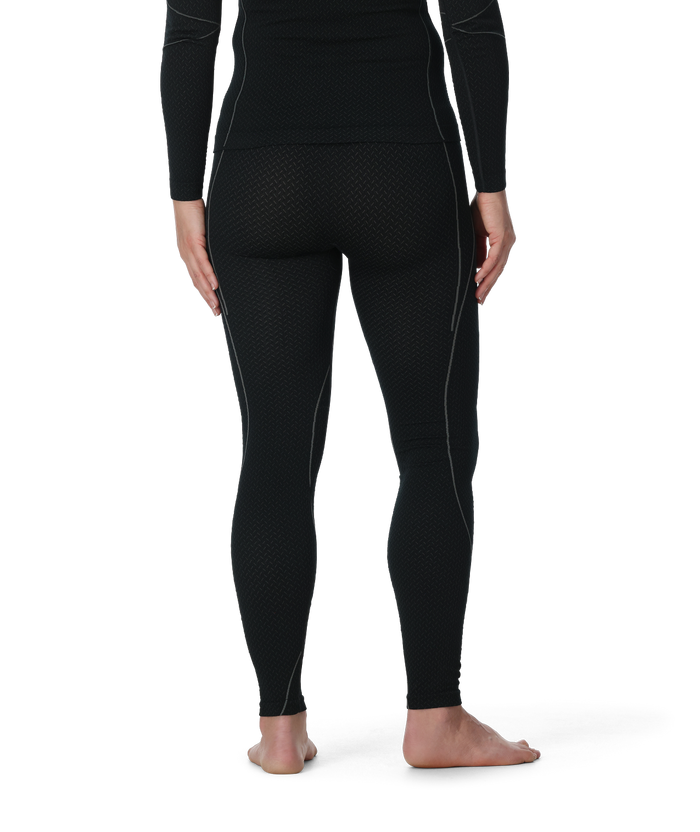 Black leggings with a textured pattern on a white background