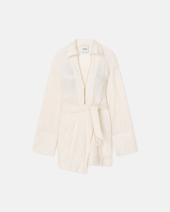 Yori - Seersucker Gauze Shirt Dress - White
