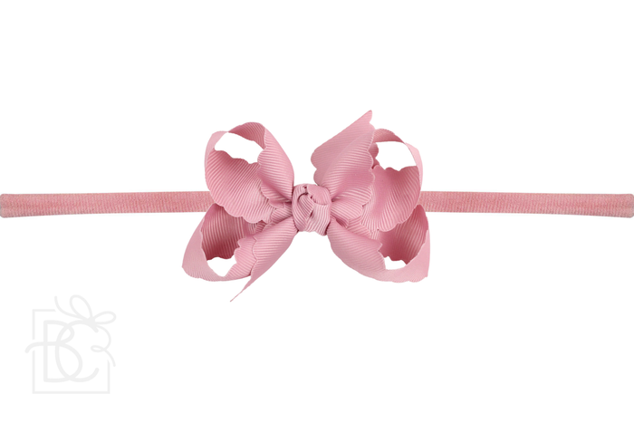 1/4" Nylon Stretchy Headband w/ Scalloped Edge Bow (Multiple Colors) - Wee Bee Baby Boutique