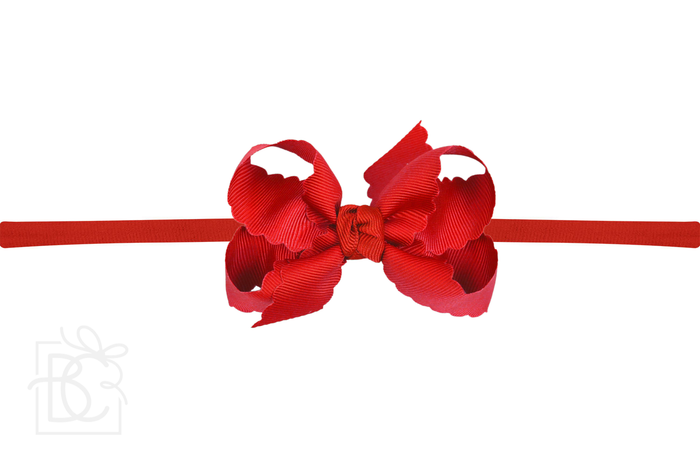 1/4" Nylon Stretchy Headband w/ Scalloped Edge Bow (Multiple Colors) - Wee Bee Baby Boutique