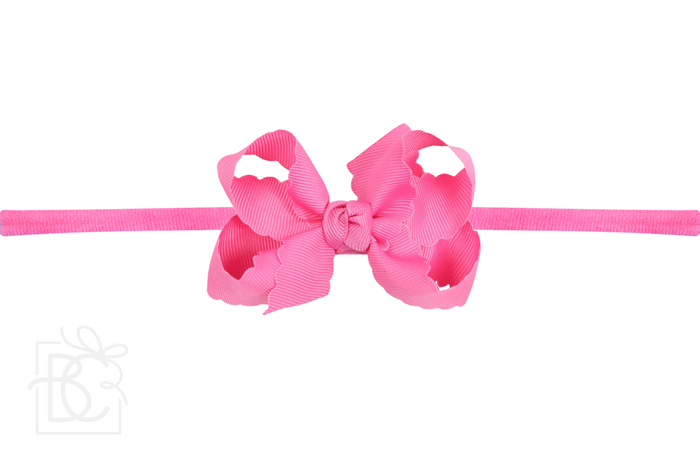 1/4" Nylon Stretchy Headband w/ Scalloped Edge Bow (Multiple Colors) - Wee Bee Baby Boutique