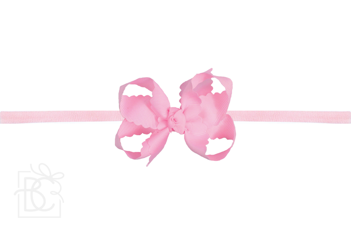1/4" Nylon Stretchy Headband w/ Scalloped Edge Bow (Multiple Colors) - Wee Bee Baby Boutique
