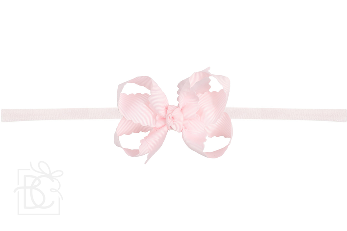 1/4" Nylon Stretchy Headband w/ Scalloped Edge Bow (Multiple Colors) - Wee Bee Baby Boutique