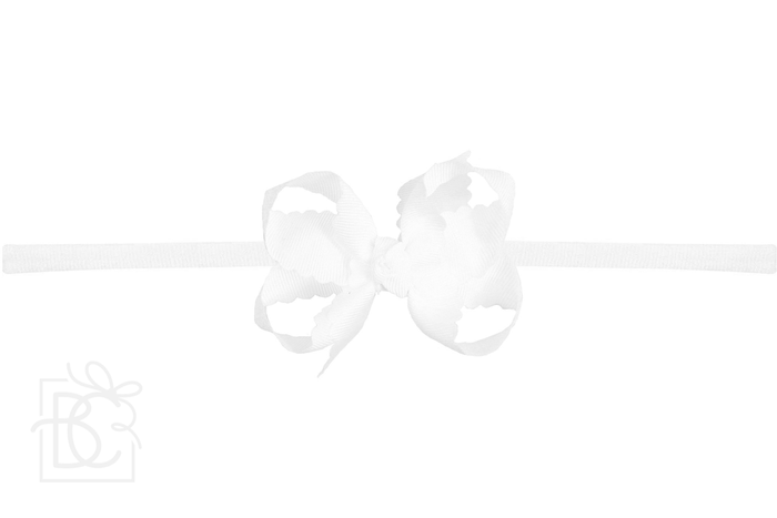 1/4" Nylon Stretchy Headband w/ Scalloped Edge Bow (Multiple Colors) - Wee Bee Baby Boutique