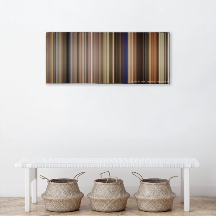 17 Again color palette canvas above a white bench with three woven baskets
