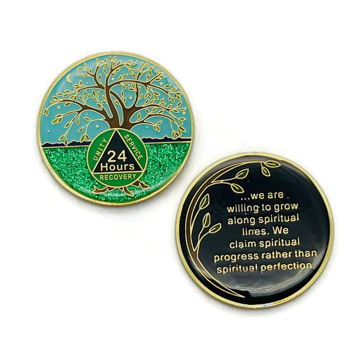 24 Hours Tree of Life Specialty AA Recovery Medallion - Tri-Plated 24 Hour Chip/Coin