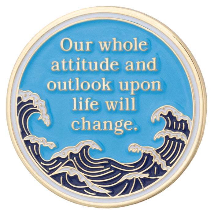 4 Year Sobriety Mint Crashing Wave Gold Plated AA Recovery Medallion - Four Year Chip/Coin - Blue/White