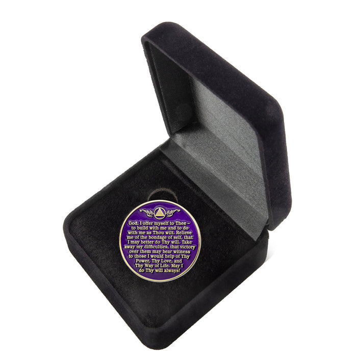 41 Year Sobriety Mint Twisted Tree of Life Gold Plated AA Recovery Medallion/Chip/Coin - Purple + Velvet Box