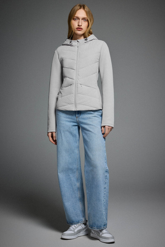 Structured Paneled Puffer Jacket with Hood #color_gray
