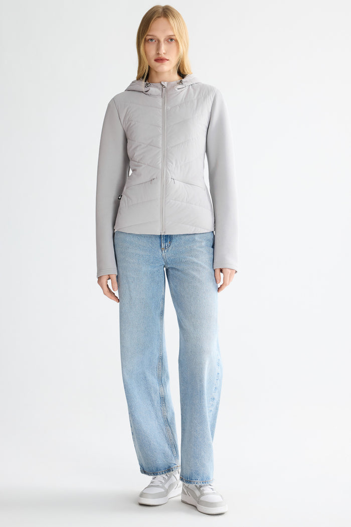 Structured Paneled Puffer Jacket with Hood #color_gray