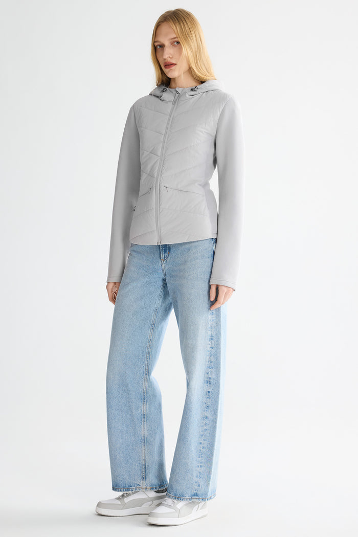 Structured Paneled Puffer Jacket with Hood #color_gray