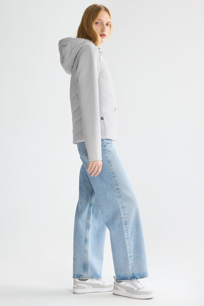 Structured Paneled Puffer Jacket with Hood #color_gray