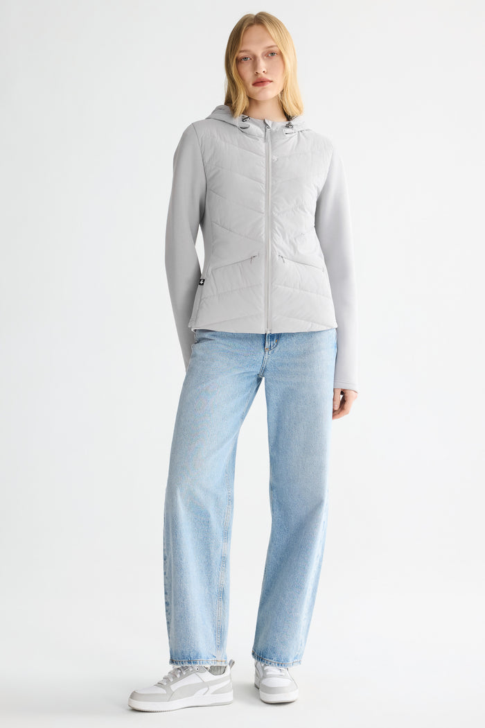 Structured Paneled Puffer Jacket with Hood #color_gray