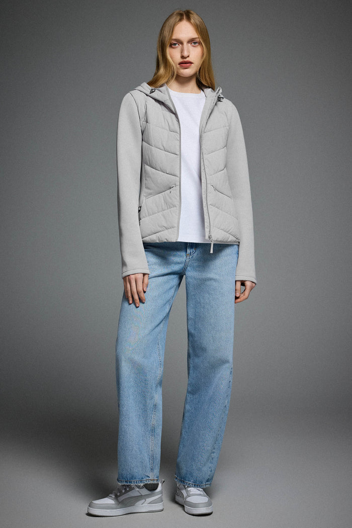 Structured Paneled Puffer Jacket with Hood #color_gray
